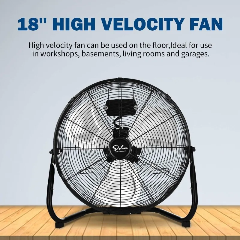 Ventilatori da pavimento industriali in metallo per impieghi gravosi ad alta velocità da 18 pollici a 3 velocità, neri