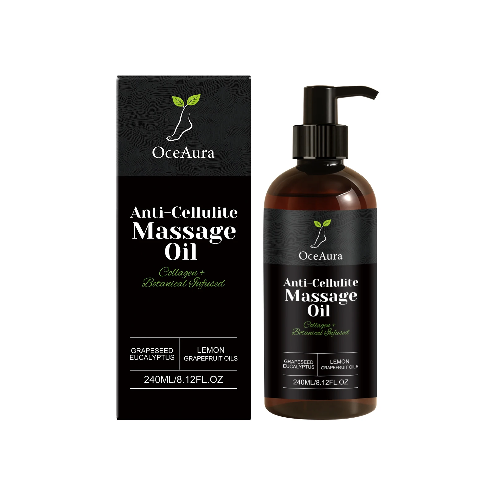 Huile de massage anti-cellulite 240 ml, collagène raffermissant, huile essentielle de pamplemousse, 