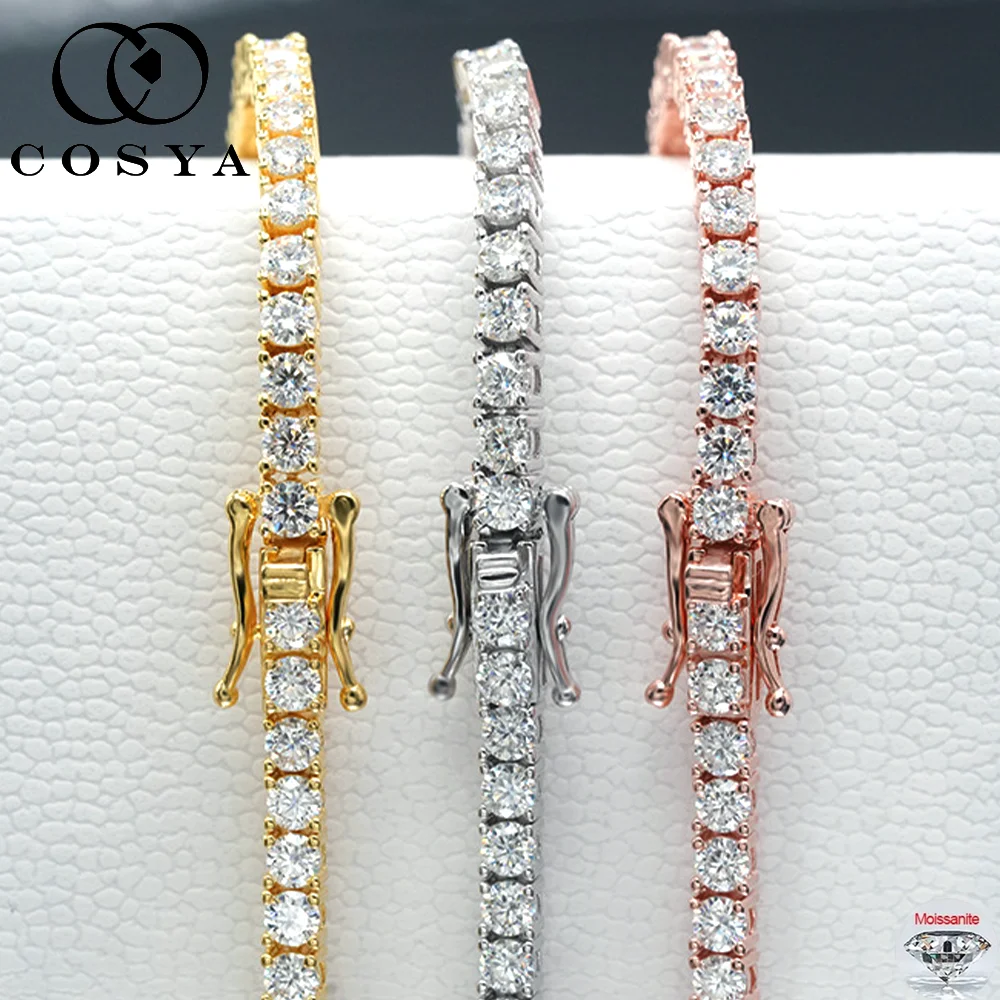 

Браслет COSYA D Color 3MM Moissanite Tennis из стерлингового серебра S925 с покрытием из 18-каратного золота, VVS1, прошедший тест на подлинность бриллианта, для женщин и мужчин, ювелирное украшение