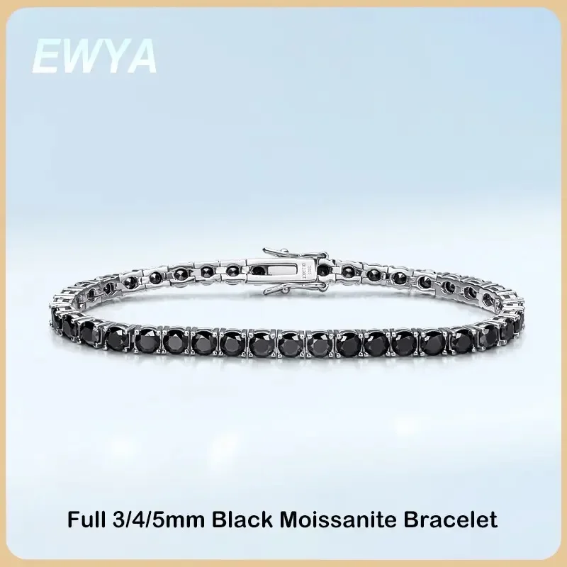 EWYA GRA Certified Real 3/4/5/6.5MM Full Black Moissanite Tennis Bracelet for Women Men S925 Silver Link Bracelets Fine Jewelry