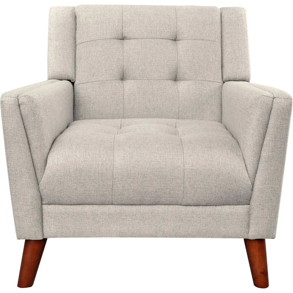 Christopher Knight Home Evelyn Mid Century Modern Fabric Arm Chair, Beige & Walnut