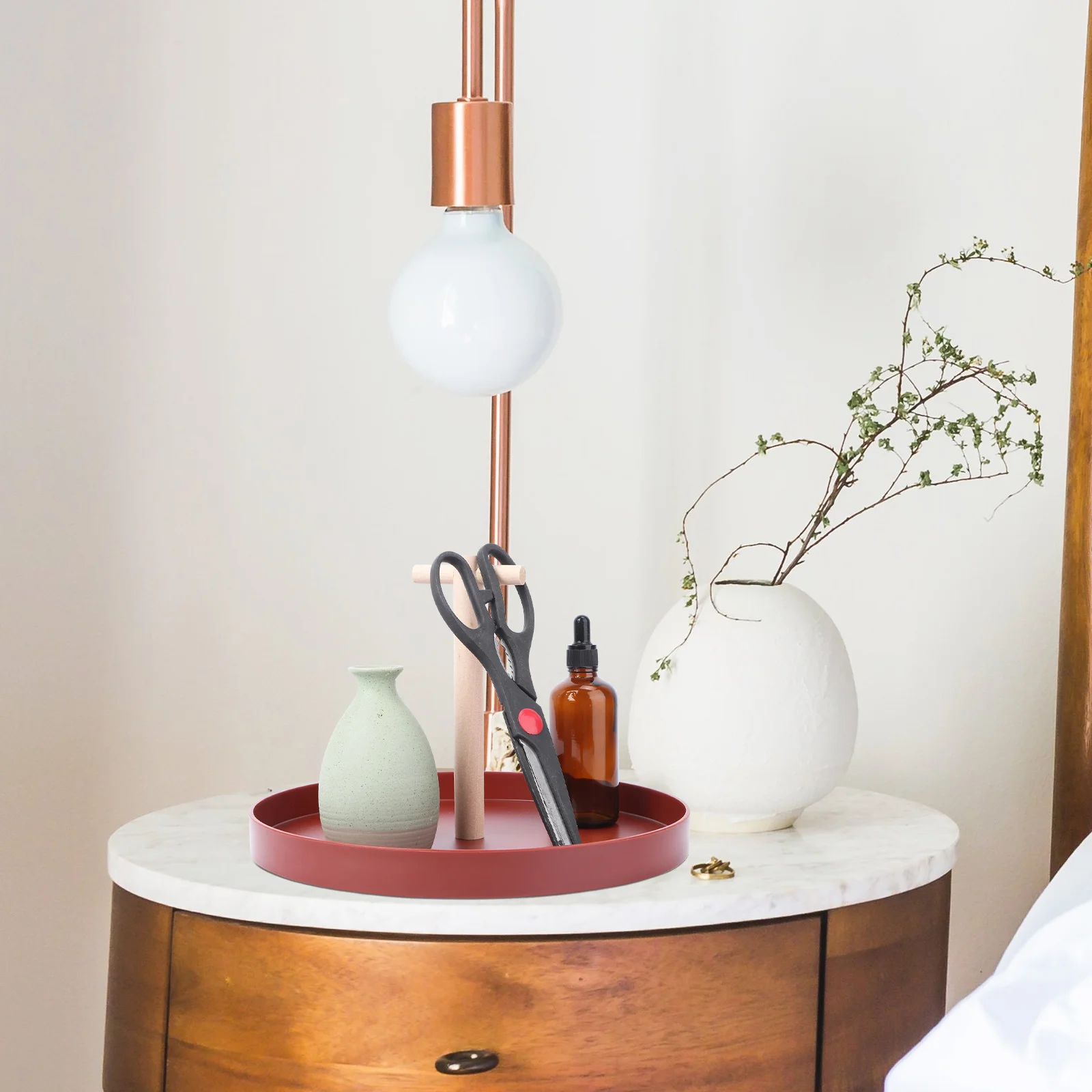 

1Pcs Solid Wood Handle Storage Tray Round Desktop Plate for Home Hotel Decor Simple Sundries Organizer Portable Natural Rustic