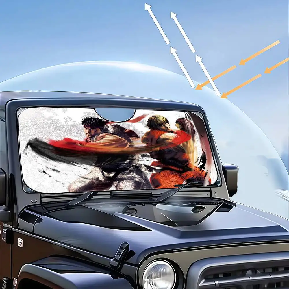 الرجعية لعبة ألعاب ستريت فايتر سيارة ظلة الظل الشمس حامي الزجاج الأمامي قناع طوي سيارة الطفل قابل للسحب حماية من الأشعة فوق البنفسجية #3