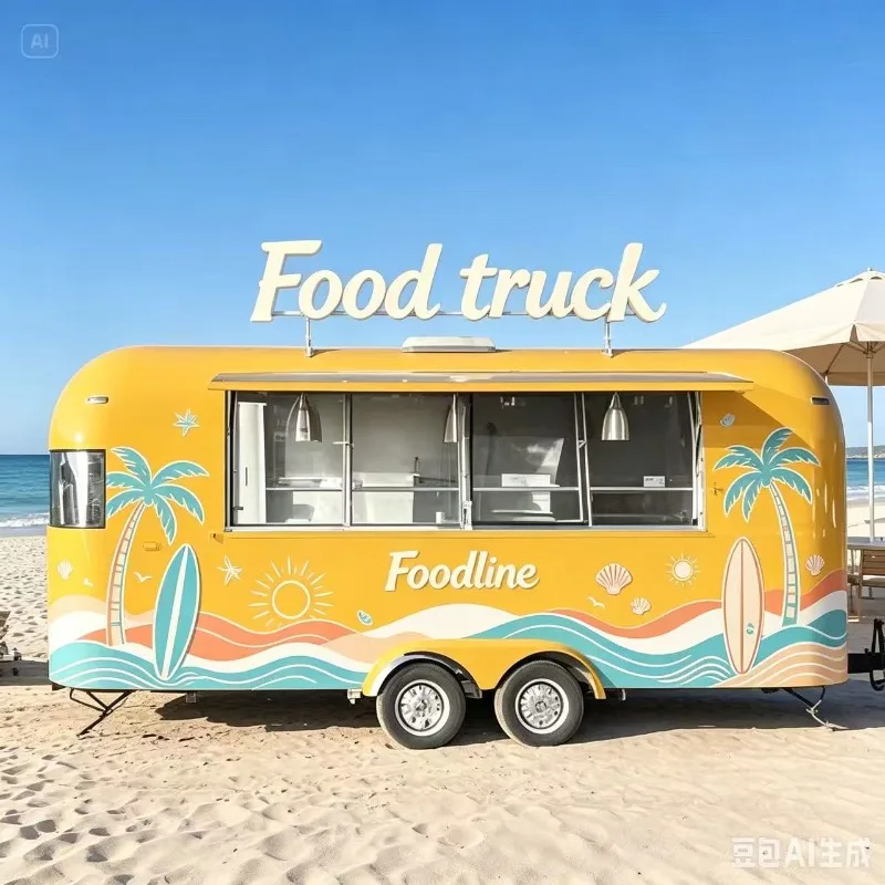 Round Food Trailer Mobile Food Cart Outdoor Coffee Business Custom