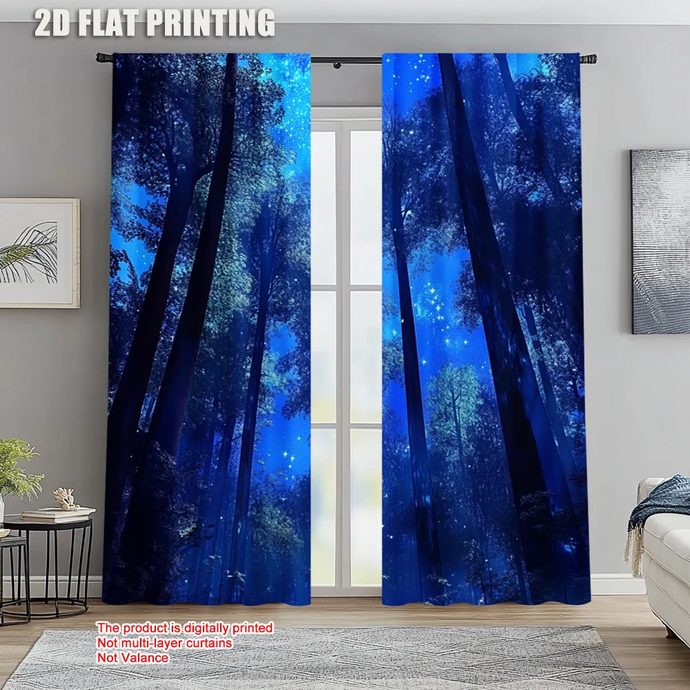 

2pc, Window Curtains blue forest Versatile Polyester,Without Electricity Birthday Party Use for Holiday Celebrations