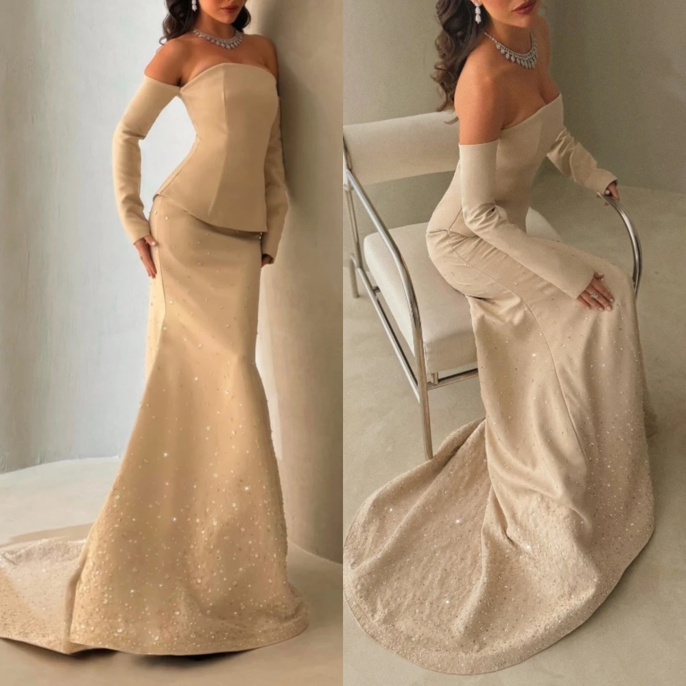 맞춤형 머메이드 보트넥 캡 슬리브 우아한 정장 이브닝 드레스 섬세한 맞춤형 행사 드레스 고품질 프롬 드레스