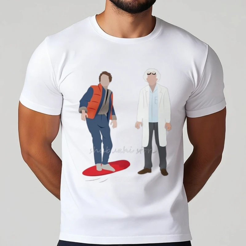 العودة إلى المستقبل فيلم فيلم الرجال تيز تي شيرت جيغاوات ديلوريان Bttf ماكفلي مارتي المهوس الطالب الذي يذاكر كثيرا دكتور إيميت براون مضحك