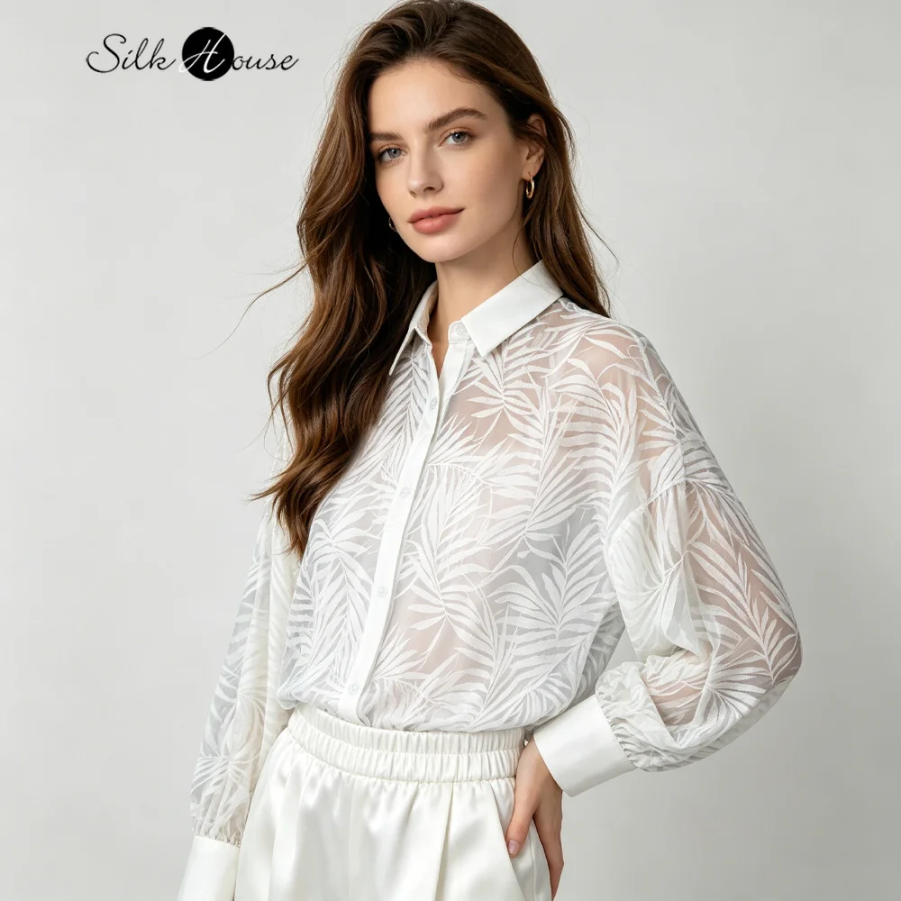 Women's Summer New Soft Glutinous Natural Mulberry Silk Embroidered Semi Transparent Sunscreen Square Neck Long Sleeved Cardigan