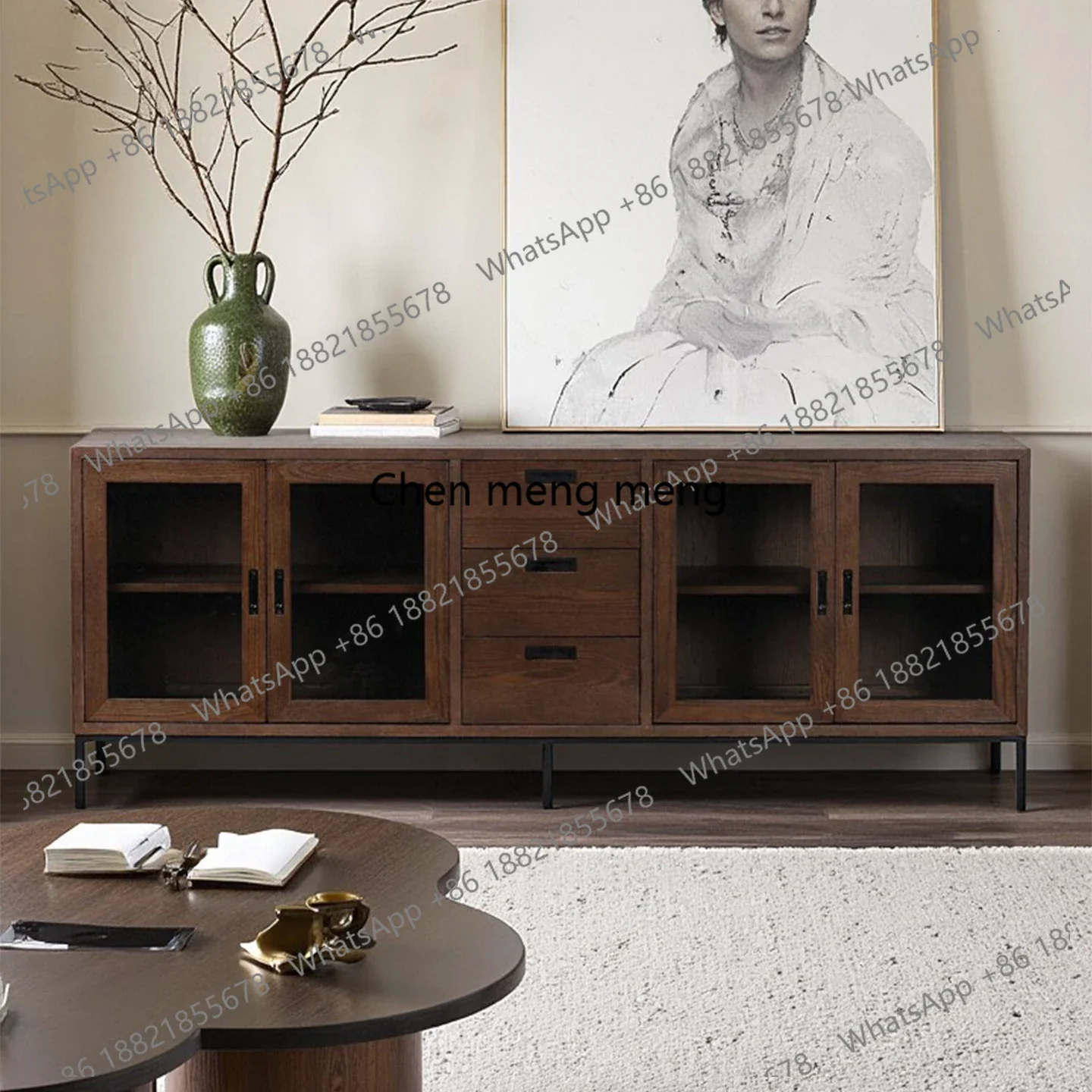 

Solid wood TV cabinet Small apartment living room floor cabinet storage, simple storage, wall side cabinet