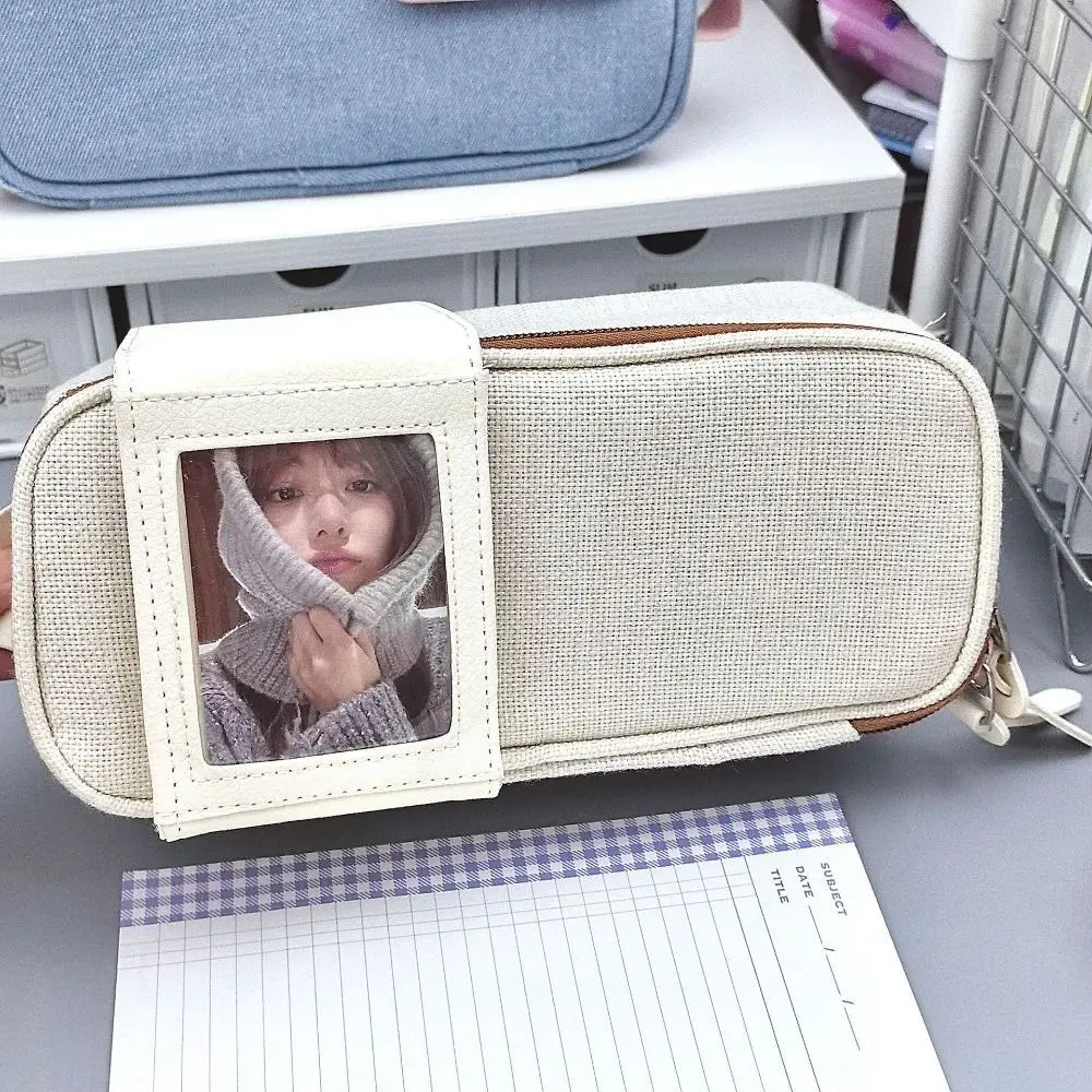 

Solid Color Large Capacity Pencil Case Korean Fashion Simplicity Design Stationery Bag Large Capacity Scrapbook Pen Organizer