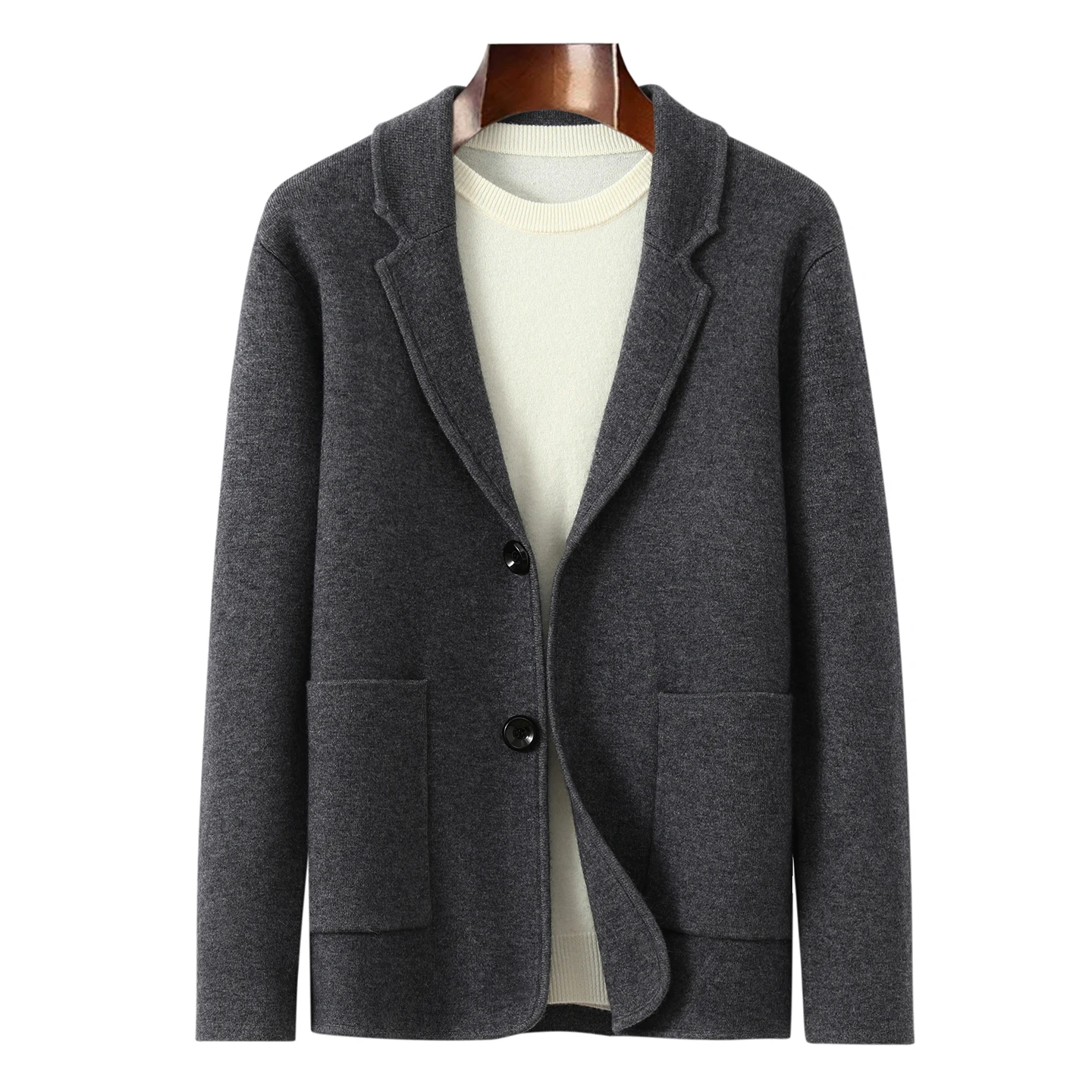 2025 New 100% Goat Cashmere Men Suit Collar Cardigan Autumn Winter Thick Coat Solid Loose Knitwear Sweater  Men Cashmere Clothes