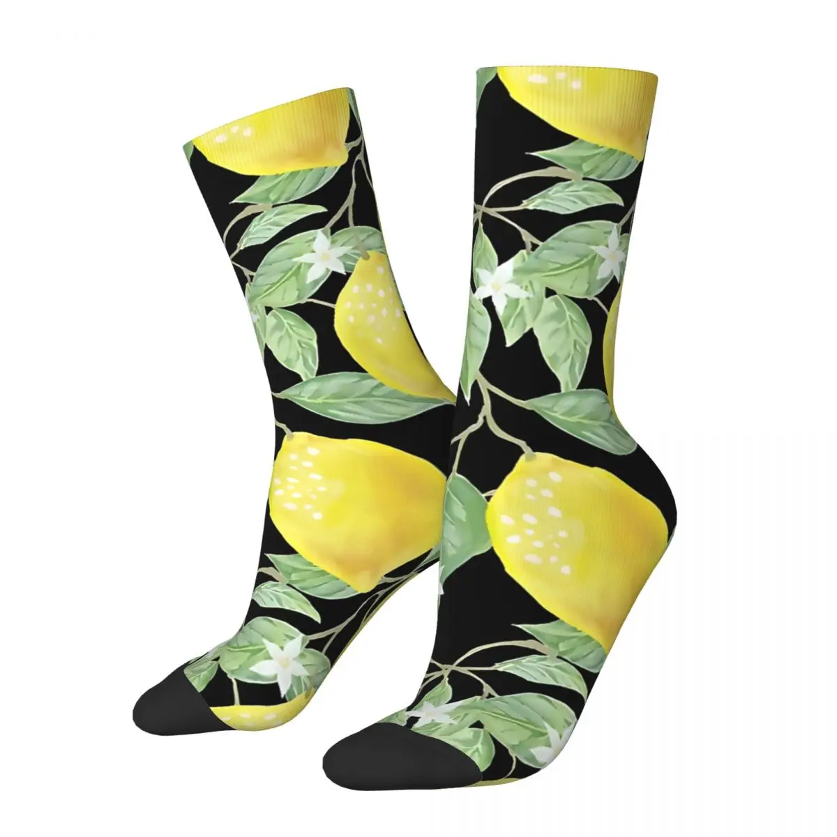 Crazy compression Lemon White Flower Pattern Sock for Men Harajuku Quality Pattern Crew Sock Novelty