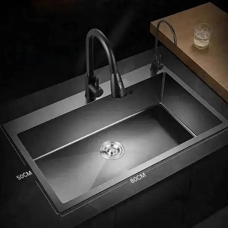 

304 Kitchen Sinks Single Bowl Large Sink Home Black Stainless Steel washing Sinks Over Under counter Basin Kitchen Accessories