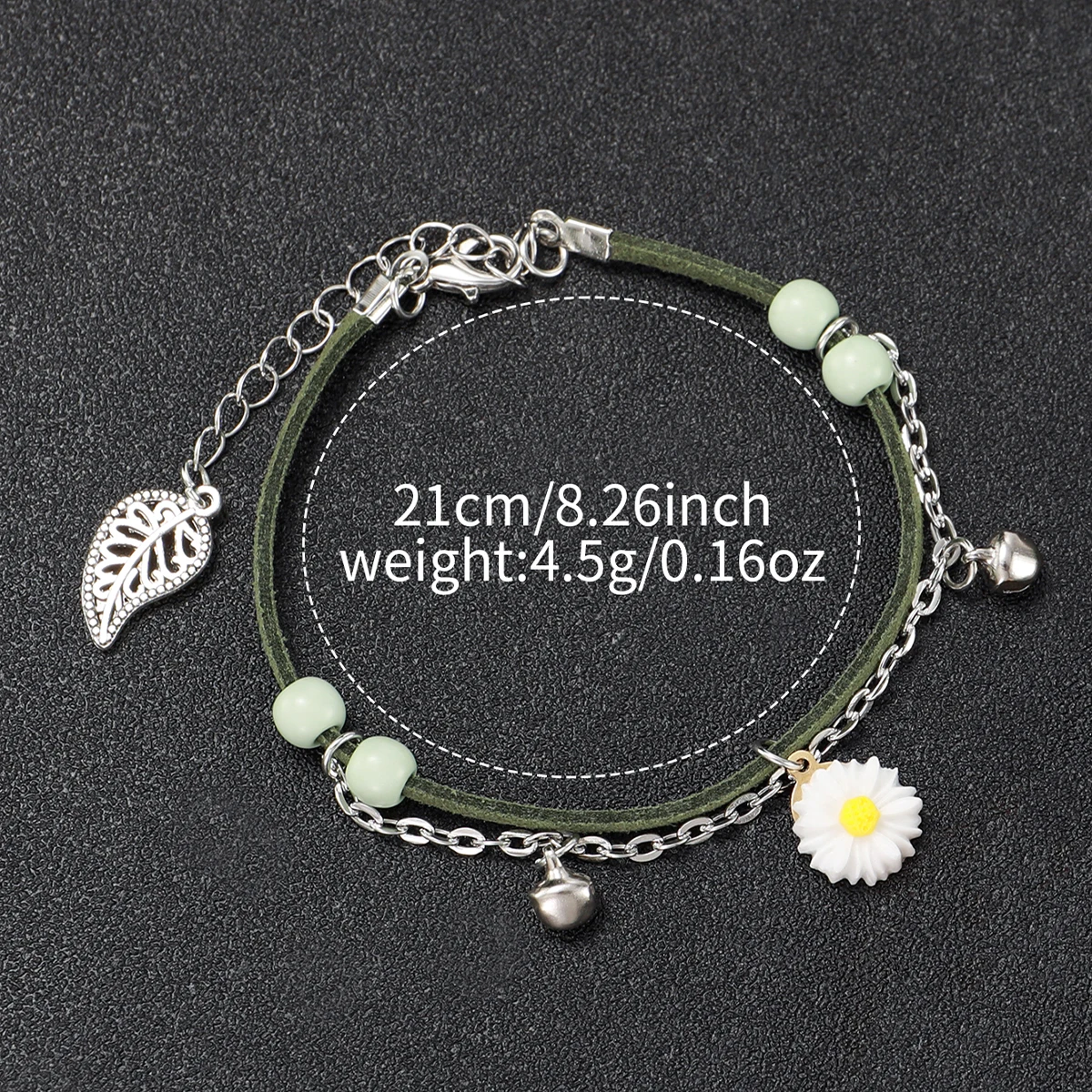 2Pcs/Set Fashion Women Girls Green Leather Strap Flower Quartz Watch & Flower Bracelet Set