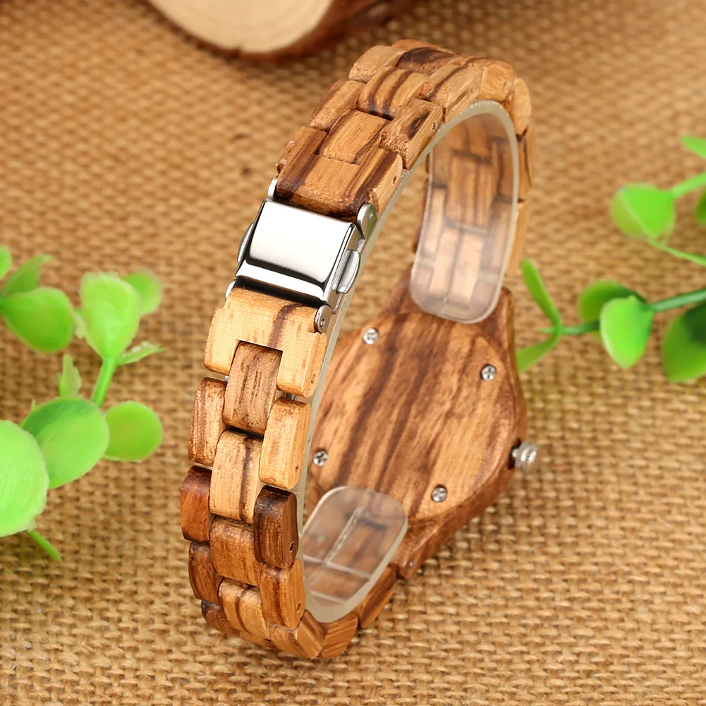 Trendy Tiny Round Dial Quartz Watch for Women Vintage Zebrawood Band Bracelet Ladies Wristwatch Exquisite Female Timepiece Gifts