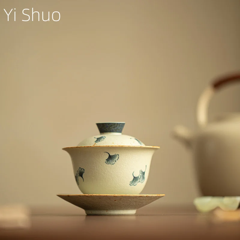 

Blue and White Firestone Red Lid Bowl Three-Talent Lid Tea Brewing Bowl Ceramic Exquisite Tea Bowl Gaiwan
