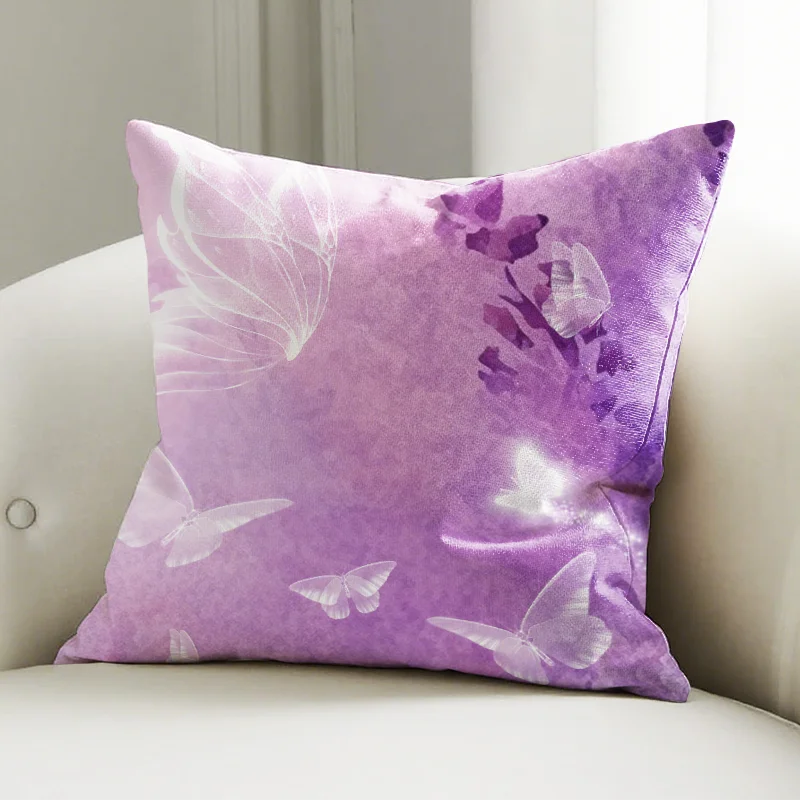 

Purple Gradient Butterfly Pillow Cover, Watercolor Print Cushion Case, Dreamy Sofa Bedroom Decor Pillow