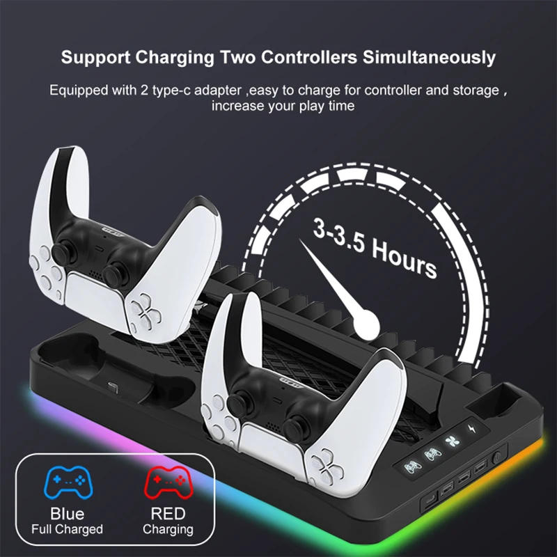 For PS5 Host Heat Dissipation Base Controller Charging Dock for PS5 Cooling Stand RGB Charging Station Game Accessories
