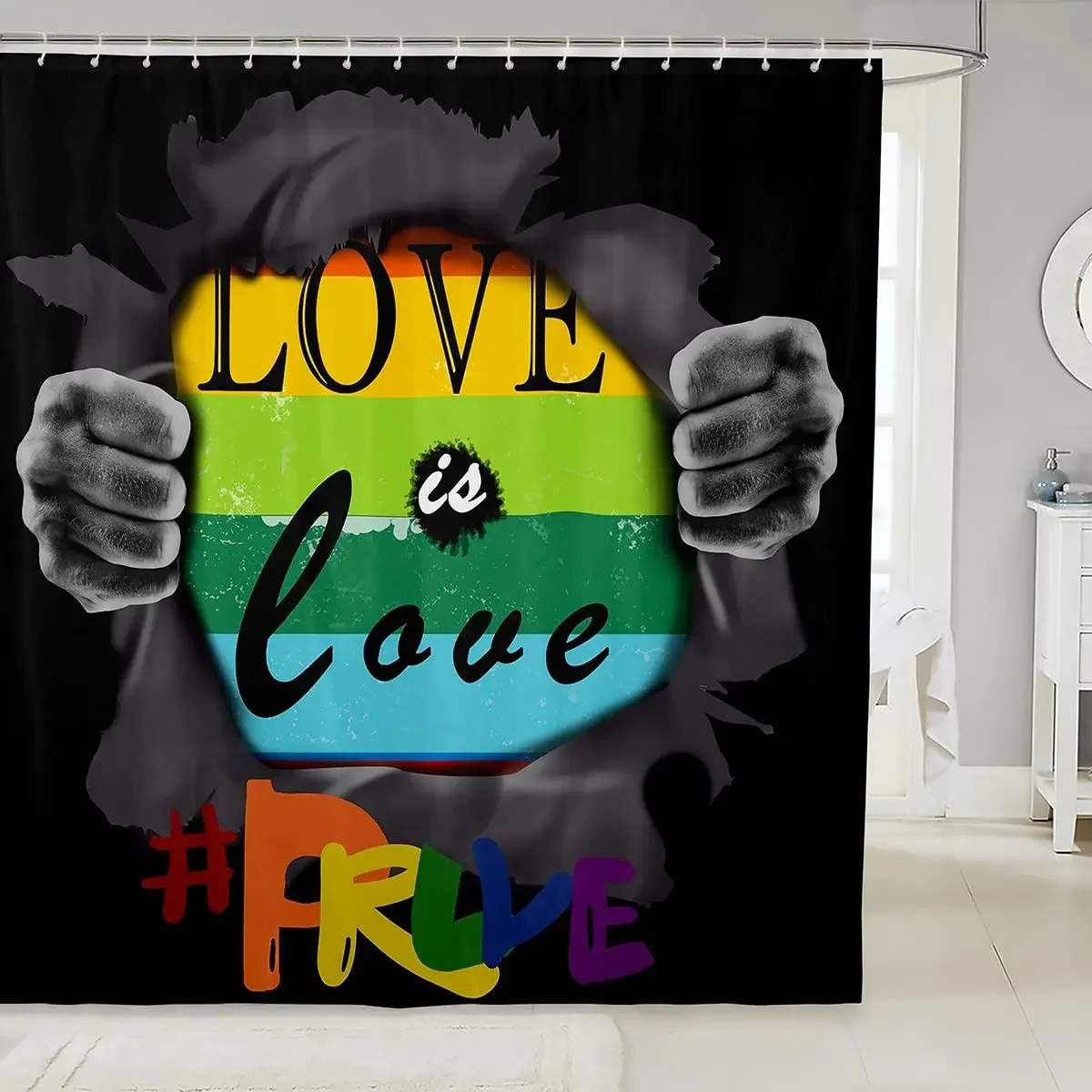 Creative Rainbow Shower Curtain Girls Boys Pride Love Theme Bath Curtain with Hooks Special Day Culture Bathroom Screen Decor