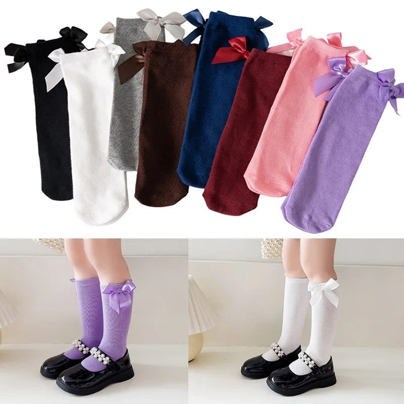 Kinder Gerade Nette Candy Colore Strumpfwaren Kleines Mädchen Socken Baby Baumwolle Socken Koreanische Bogen Rosa Prinzessin Kalb Süße Lolita Socke