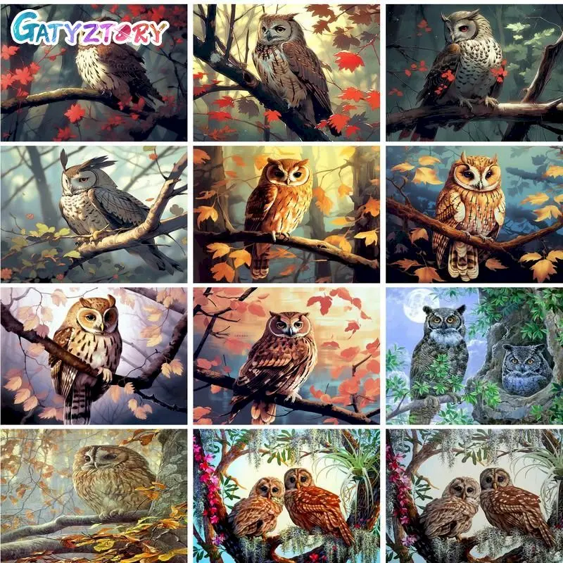 

GATYZTORY DIY Painting By Numbers Animal Owl Acrylic Coloring By Number Kit Modern Home Wall Art Picture Halloween Decoration