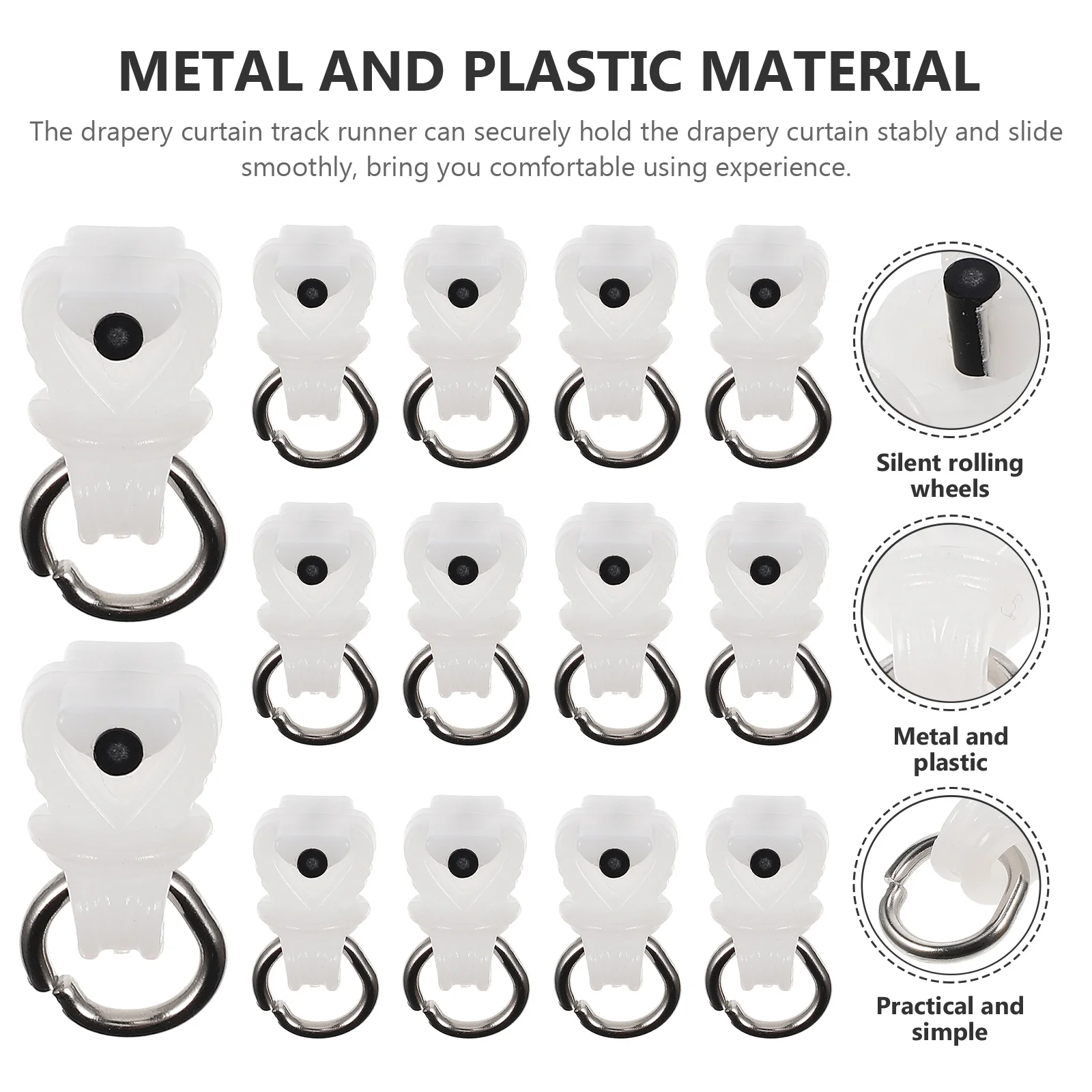 

100Pcs Silent Curtain Track Gliders Sturdy Metal Plastic Drapery Rail Runner Smooth Rollers for Various Curtains