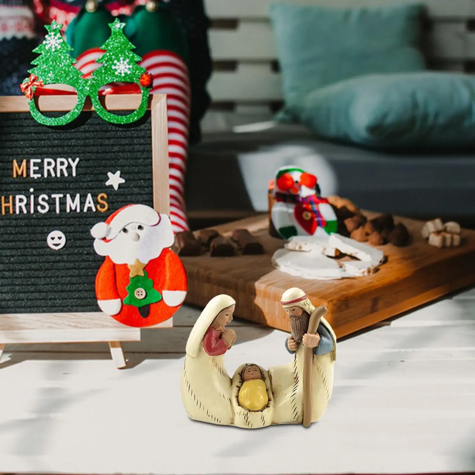 Nativity Manger Scene Ornament Fireplace Artwork Miniatures Display Collection Desktop Collectible Figurines Statues Decoration
