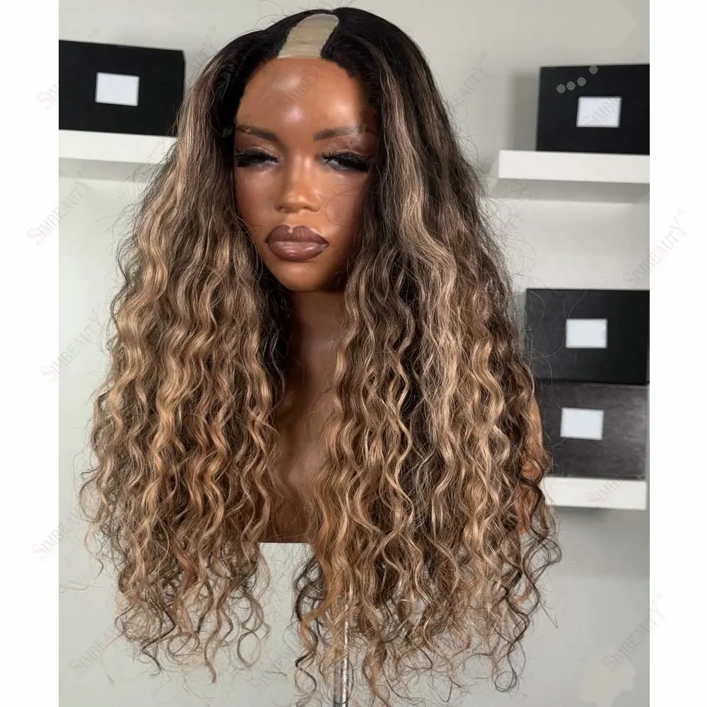 Highlight Honey Blonde 1x4 Größe U-Part-Perücken 100% Echthaar Vollmaschinell Gefertigt Klebefrei 250 Dichte V-Part-Perücken für Schwarze Frauen – Detail 1