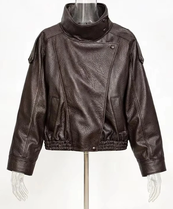 2026 Autumn Winter New High Quality Fashion Black Women Faux Leather Jacket Coat Casual Loose Pockets Biker Outerwear Female