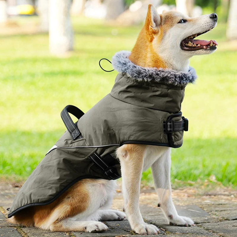 S-3XL Solid Color Windproof Dog Coat Autumn/Winter Thickened Dog Clothes Durable Outdoor Pet Harness High-Necked Chihuahua Vest