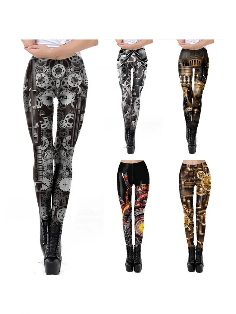 

Halloween Mechanical Feeling 3D Fashion Print Elastic Slim Fit Pants Casual Thigh Lifting Base Layer Pants Outdoor Wear