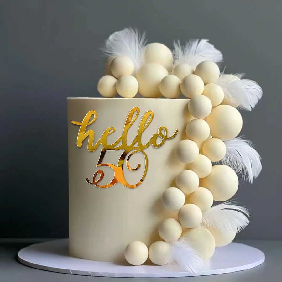 3pcs Golden Acrylic Cake  Decorations,Hello21 30 40 50 60 for Wedding Anniversary Birthday Party Cake Topper Decorations Supply