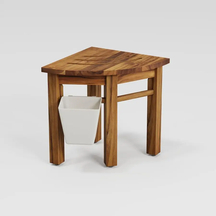 

Teak Corner Shower Bench, Waterproof Bathroom Teak Shower Bench, Sturdy NonSlip Bath Shower Foot Stool for Shaving Legs with Sto