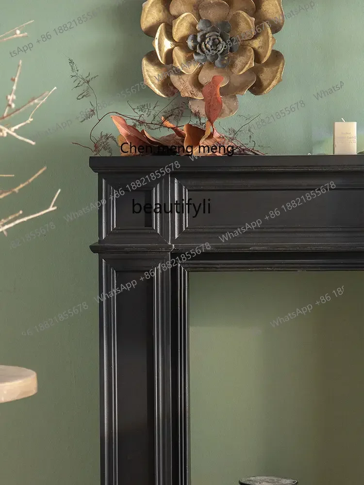 

B7304 zq Retro Style French Fireplace Curio Cabinet Solid Wood Black Wedding Bridal Gown Outdoor Simulation Fake Fireplace Mante