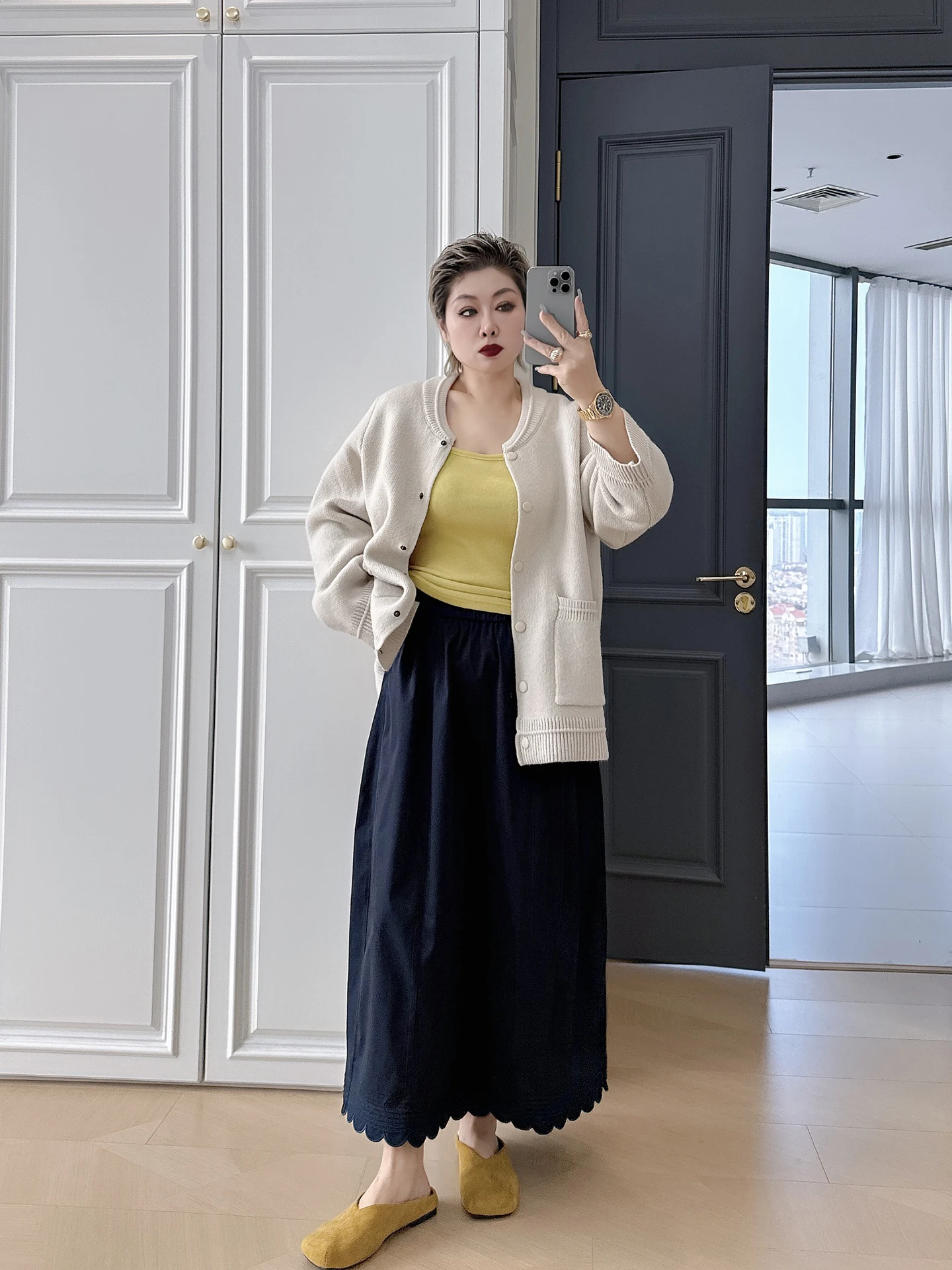 

High Waist Flared Skirt Elastic Waist plus Size Women's Long Dr Casual Straight Cut Polyester Fiber A-Line Midi Skirt