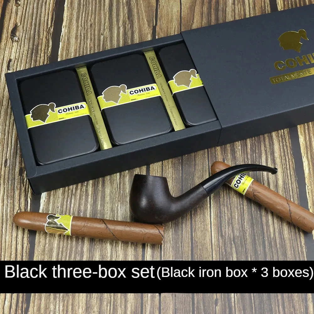 Luxury Metal Case Cigar Matches with Cohiba and Lengthened Pipe. Perfect Gift for Cigar Aficionados.