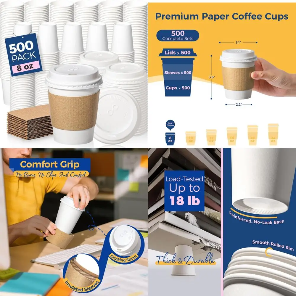 

Одноразовые кофейные чашки на 8 унций с крышками, герметичные, прочные бумажные стаканчики для напитков, идеальные аксессуары для приготовления еды