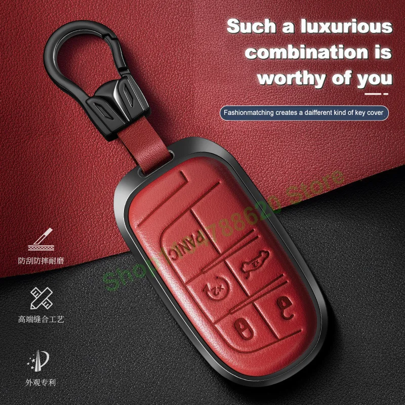 Metal Leather Car Remote Key Case  Cover Holder Shell Fob for Jeep Compass Commander Grand Cherokee Keychain Interior