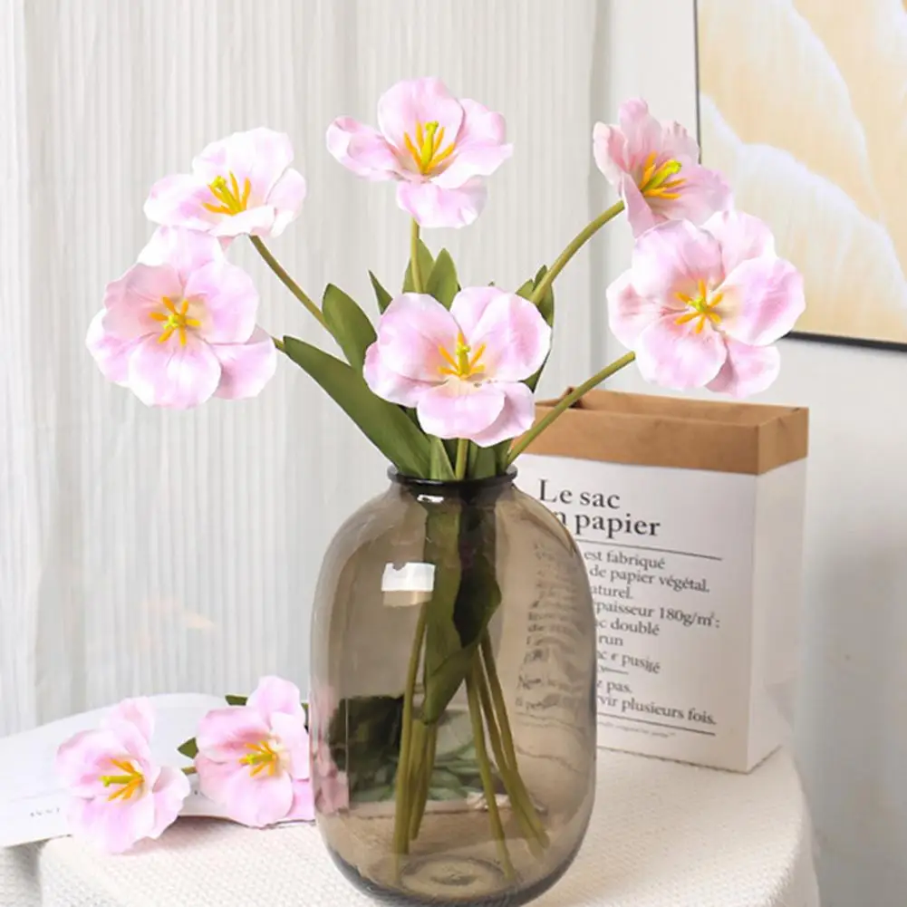 

Artificial Opening Tulip with Stem Fake Silk Flower Home Office Table Centerpiece Faux Flower Branch Wedding Ceremony Decor