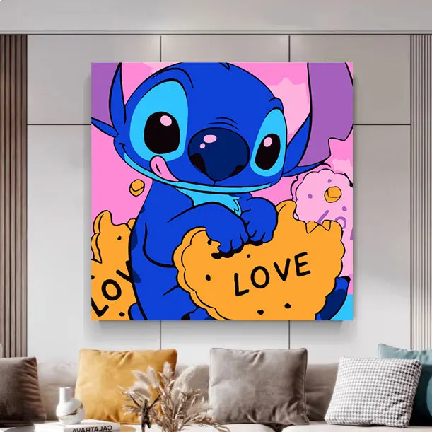 20*20cm 5D Full Round Drill Diamond Painting Kit Cute Blue Big Ear Alien Chef Baking Cake Kitchen Scene DIY Rhinestone Mosaic Wa view 6