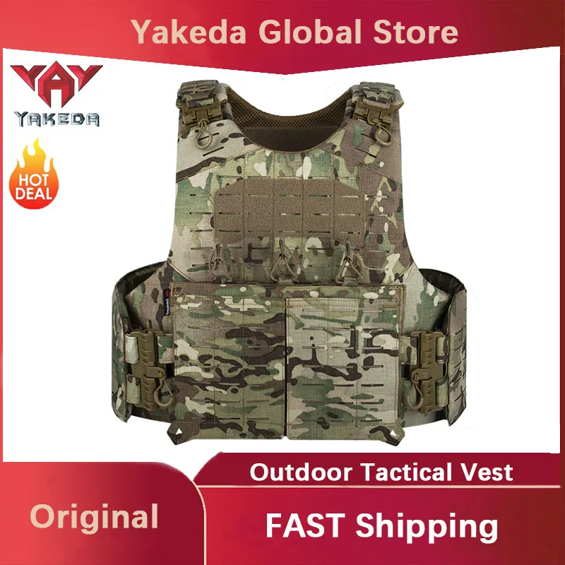 

YAKEDA Tactical Vest New 500D Nylon Hunting Vest Quick Release Laser Cutting PALS System Back Can Be Expanded and Wear-resistant