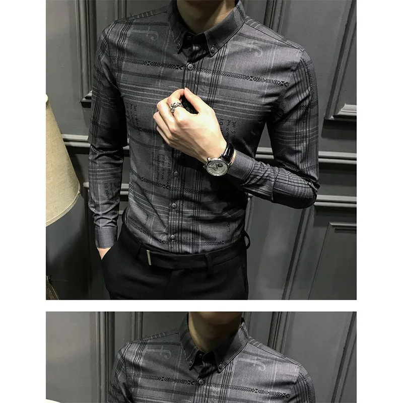 Herbst kpop Modestil Harajuku Slim Fit Tops koreanischen Stil alle passen Ropa Hombre spitzen Kragen gedruckt Langarm Blusa