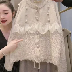 japan style Ruffles Sweater Coat Women Knitted Cardigan Jacket Fashion Loose Long Sleeve Single-breasted Knitwear Tops Jumpers