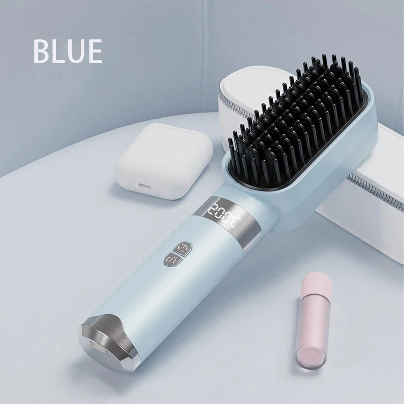 New Arrival Wireless Anti-Scald Ceramic Straight Hair Comb Temperature LCD Display USB Charge Cordless Hair Straighter Brush