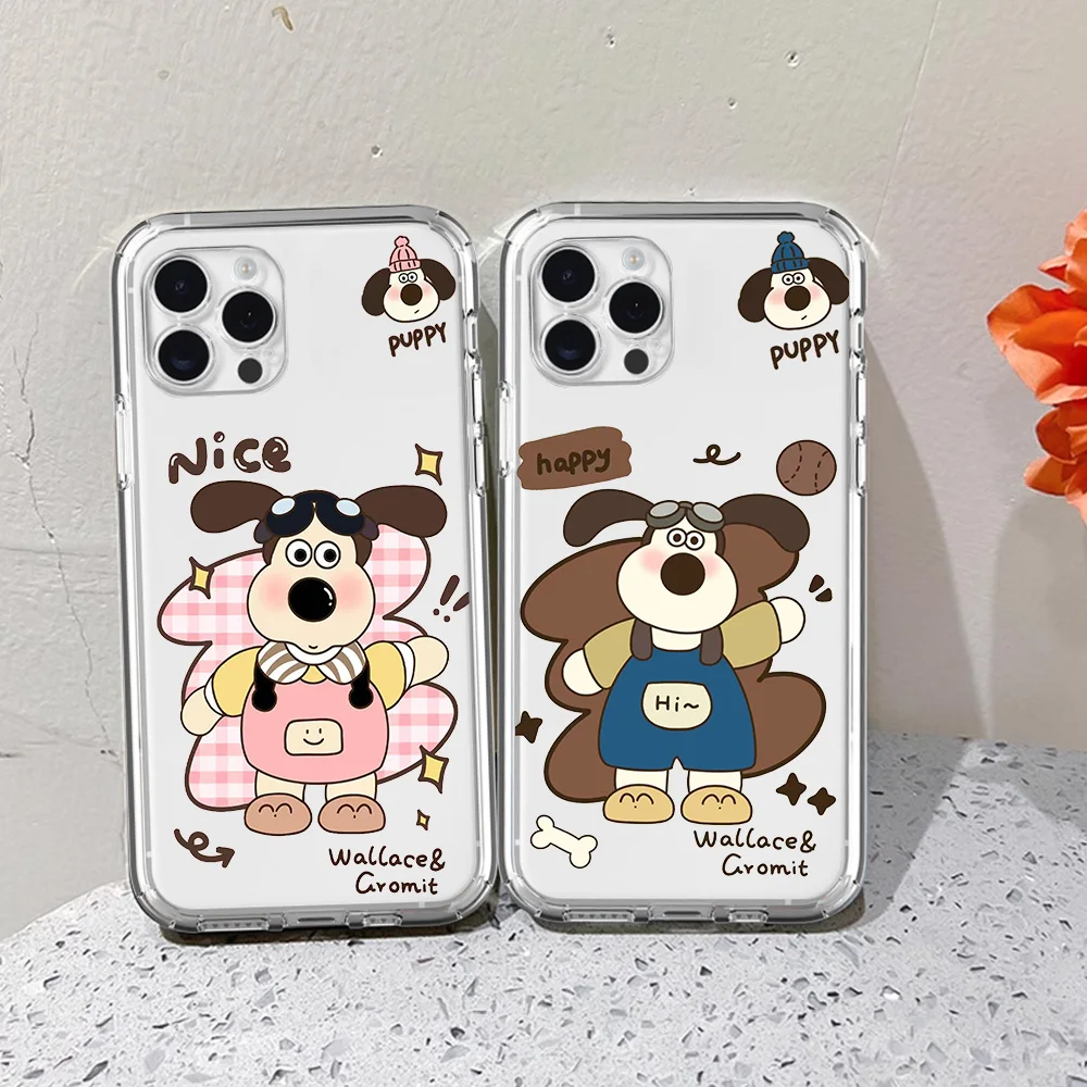 W-Wallace and G-Gromit For iPhone 16 15 13 14 12 11 Pro Plus MAX XS iPhone13 14 Mini Transparent Phone Case