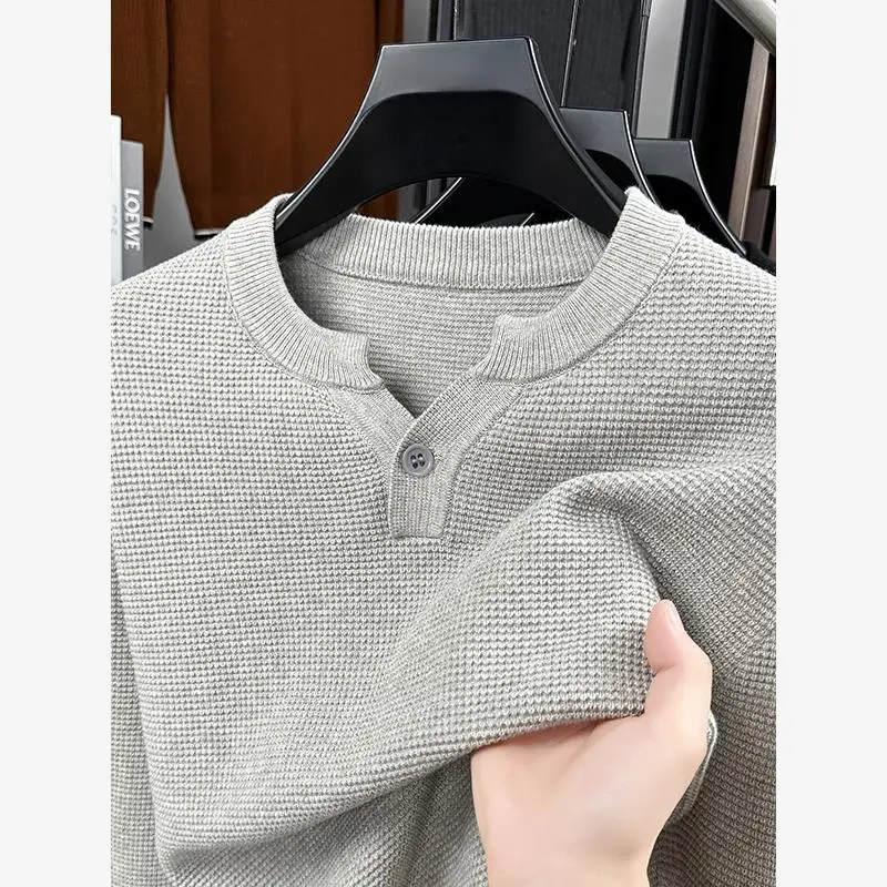 

00% Pure Cotton Long Sve Knitted Sweater Men's Autumn Winter New Sle Color Henley Ne Base irt Warm Thermal