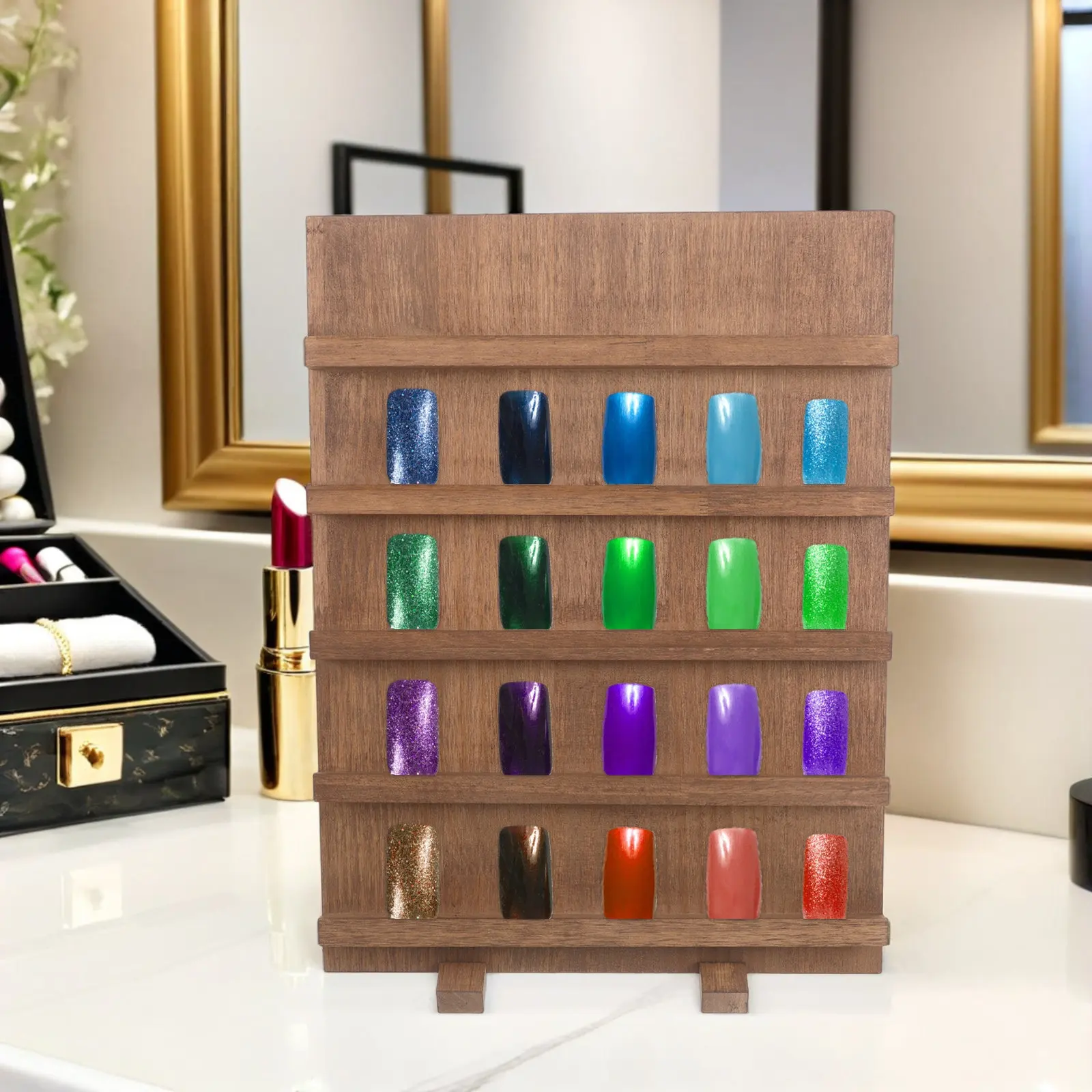 

5-Tier Wooden Nail Display Rack Multi-Layer Acrylic Jewelry Organizer for Nail Polish Earring Card Display Retail Boutique