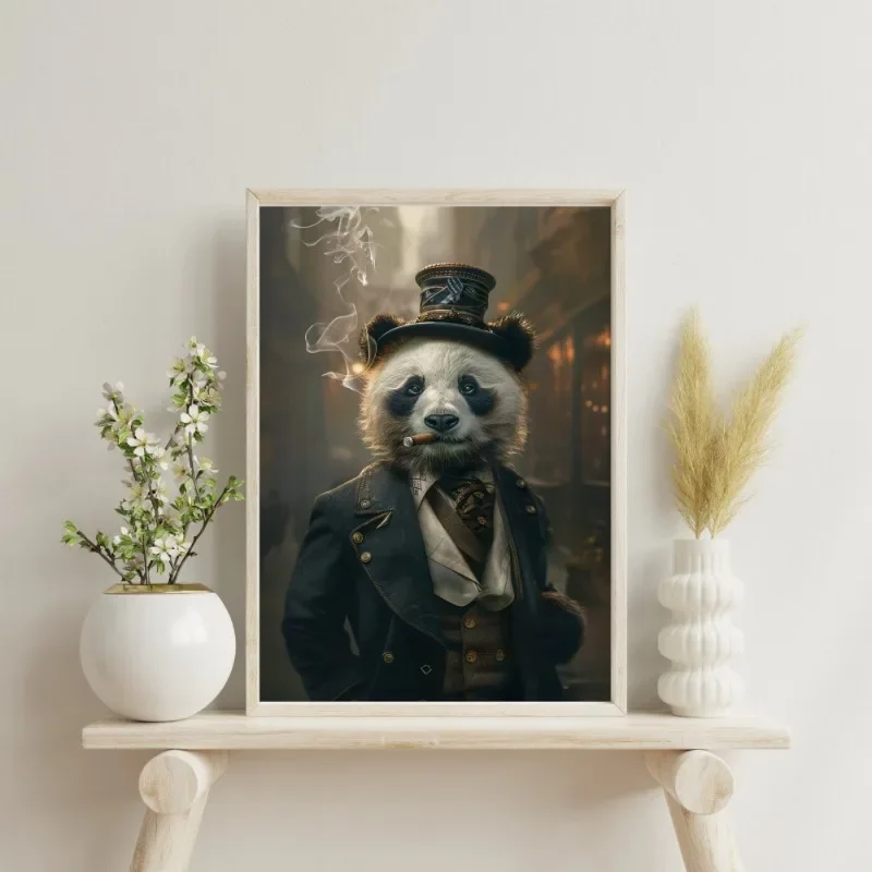 Retro Funny Animals Renaissance Portraits Canvas Print Gentleman Panda Bear in Victorian Attire Wall Art Poster Home Decor Gift
