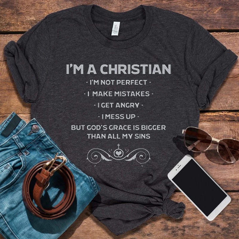 ICH bin EIN Christian Frau T-shirts Harajuku Gott Damen Tops 2021 Jesus T Ästhetische Graphic Tees Frauen Schwarz Top M