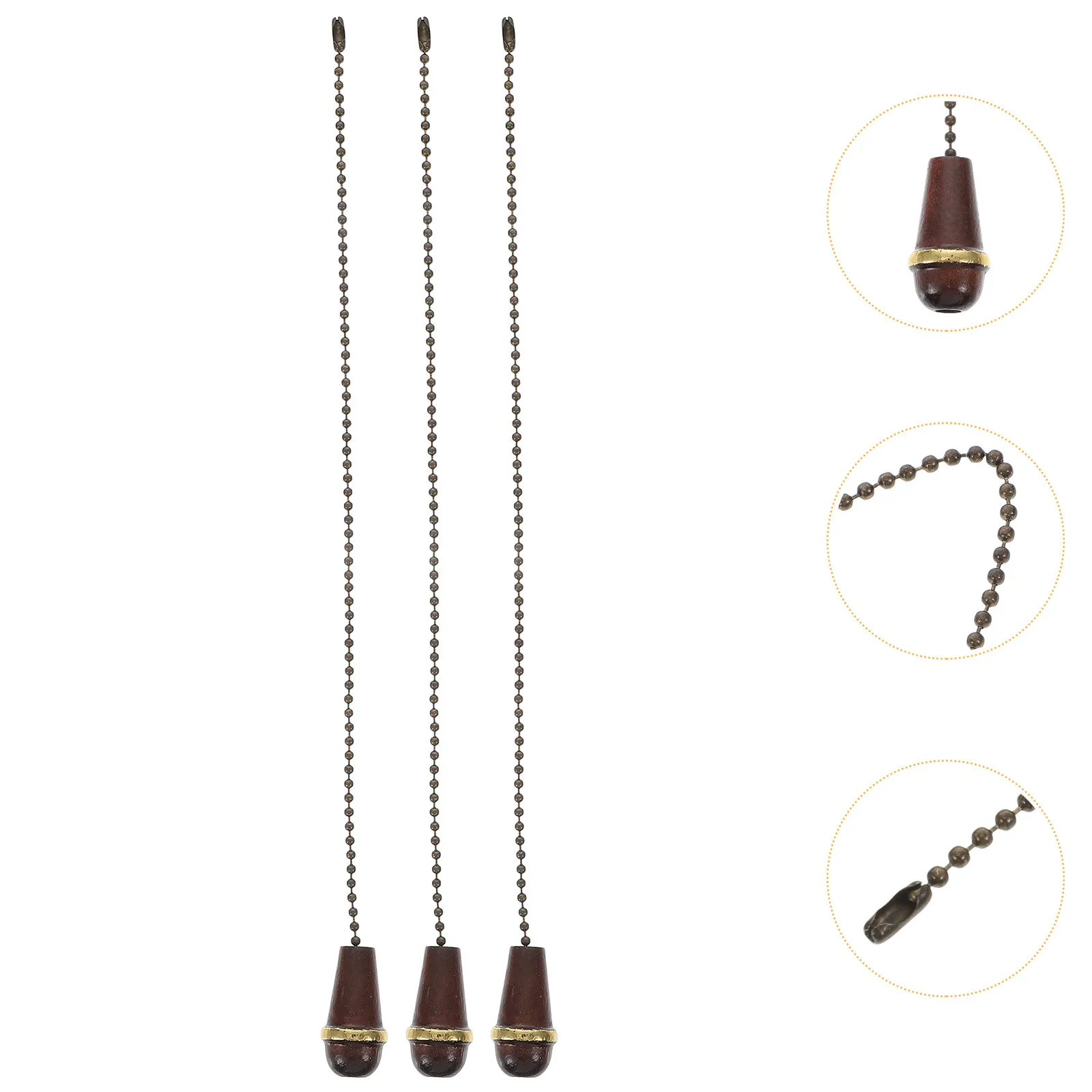 

3Pcs Vintage Ceiling Fan Pull Chain with Wooden Handle Decorative Light Chain Pull Extender for Bathroom Ceiling Light and Fan
